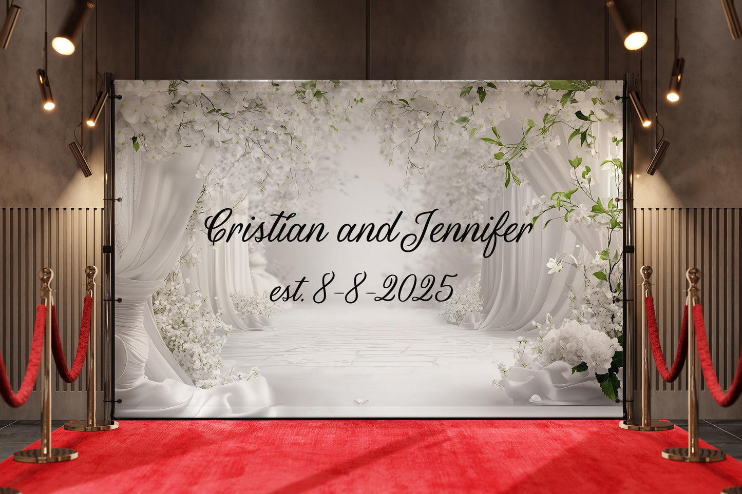Custom Wedding Sign – Personalized Wedding Wall Art with Names and Date – Romantic Couple Backdrop – Elegant Wedding Decor Vn517