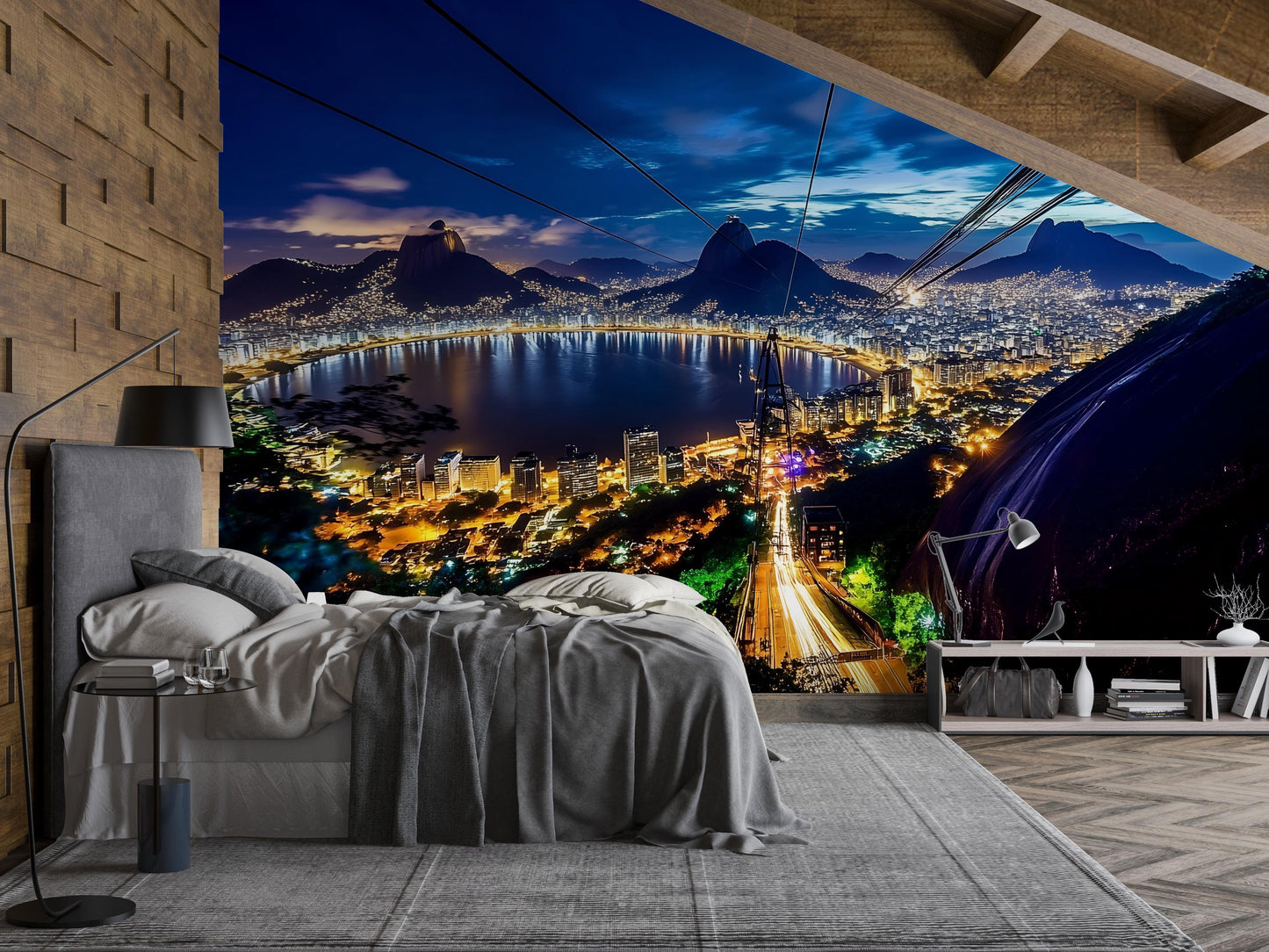 Rio de Janeiro Night Skyline Mural – Brazil Wall Art Wallpaper Vn948