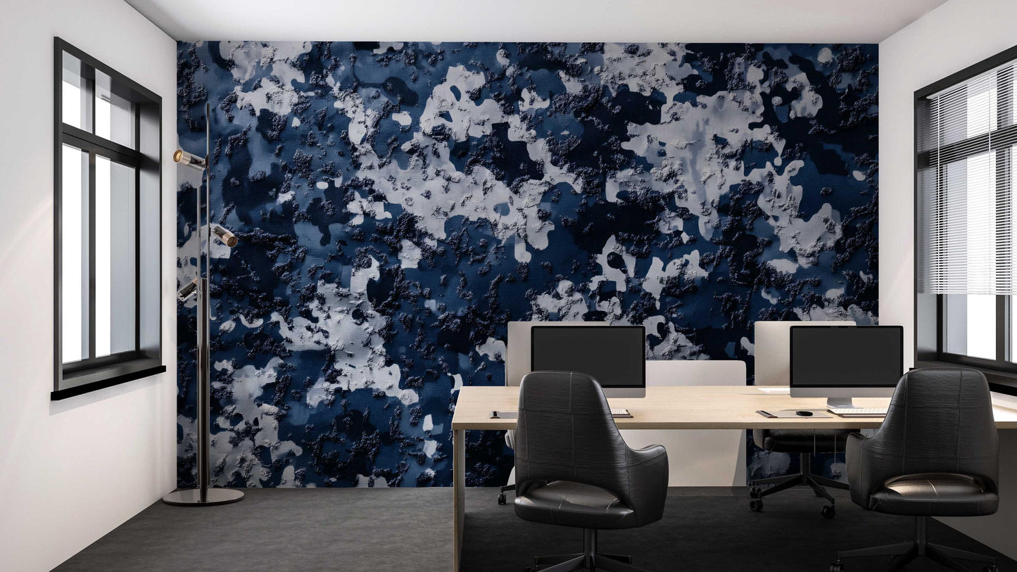 Modern Office Wall Art | Abstract Blue Wallpaper Mural | Contemporary Workspace Decor | Bold Interior Design Feature Wall Vn458