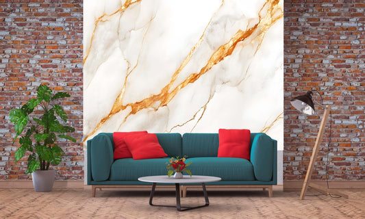 Modern Marble Wall Mural | Gold Vein Wallpaper | Abstract Marble Accent Wall for Living Room Decor | Peel and Stick Removable Mural Vn048