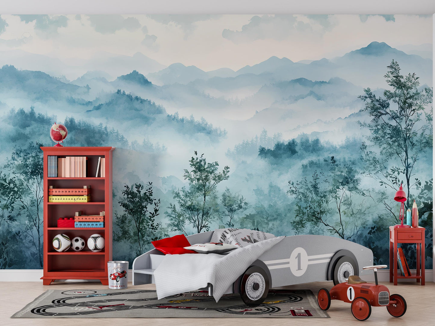 Misty Mountain Forest Wallpaper – Watercolor Nature Wall Mural for Bedroom & Living Room Vn1015