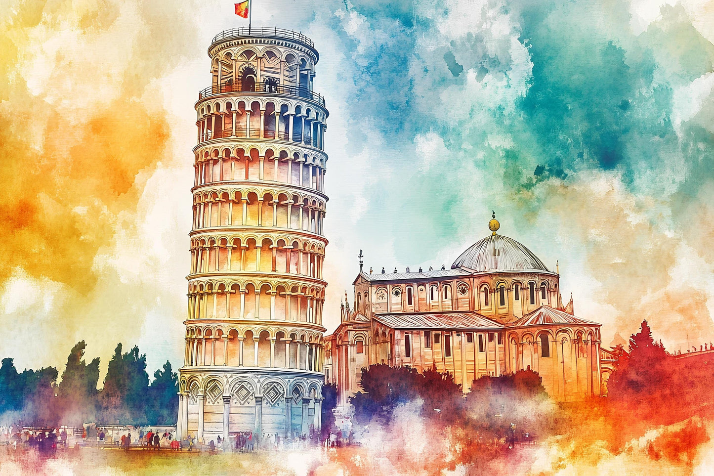 Leaning Tower of Pisa Wall Art – Italy Landmark Watercolor Print Vn952