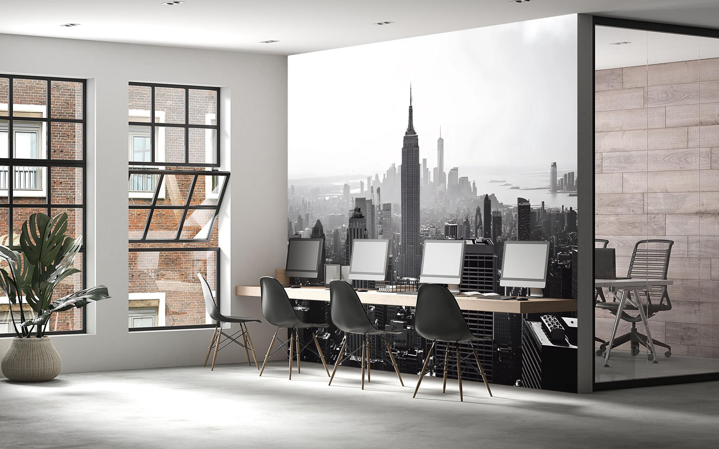 New York Skyline Wall Mural – Black and White Cityscape Office Wallpaper Vn890