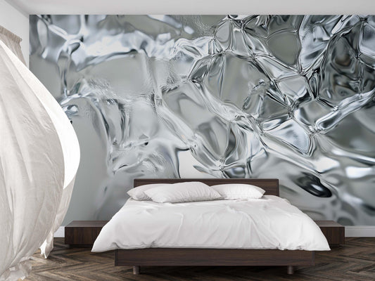 Modern Abstract Ice Texture Wall Mural – Silver Grey 3D Effect Wallpaper for Bedroom or Living Room  Vn743