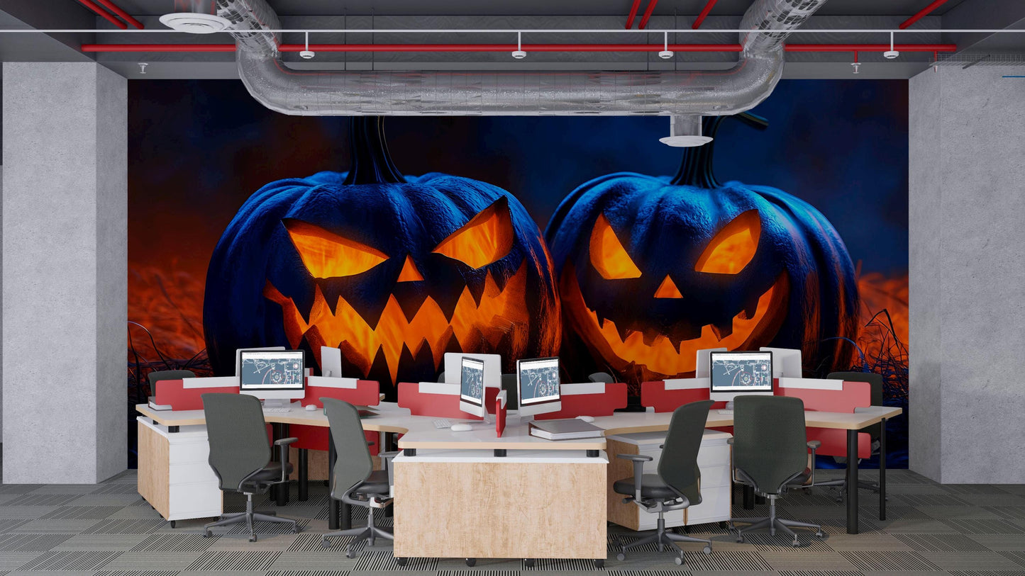 Halloween Jack-o’-Lantern Wall Mural – Spooky Pumpkin Wallpaper for Party or Office Decor  Vn787