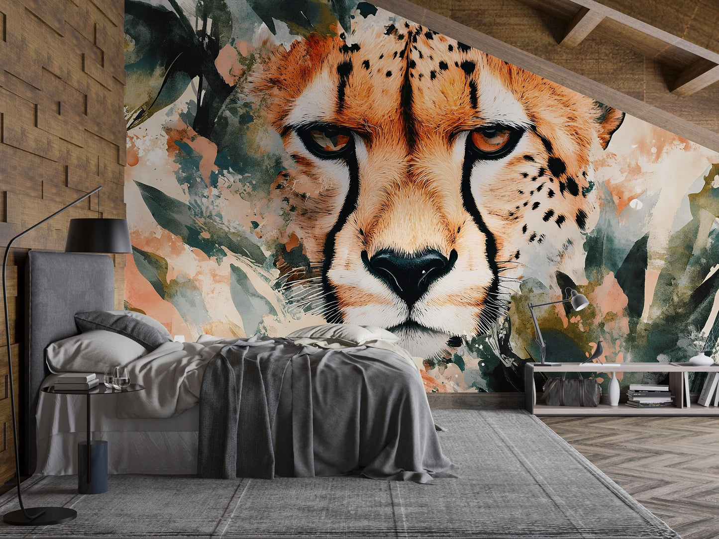 Cheetah Wall Mural for Bedroom – Safari Big Cat Wallpaper – Bold Jungle Animal Art – Modern Nature Decor for Accent Wall Vn534