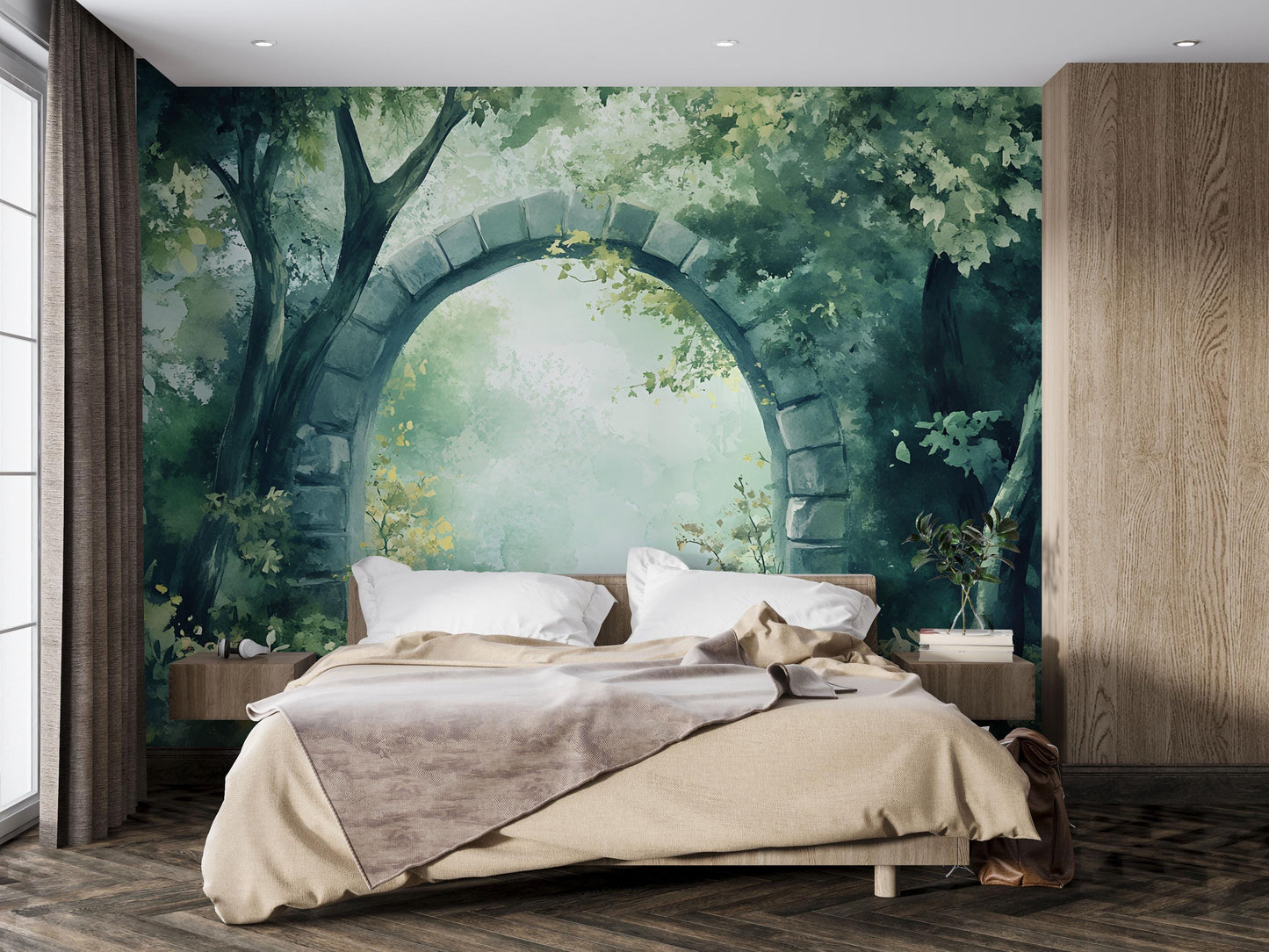 Forest Archway Wall Mural – Nature Garden Gateway Wallpaper for Living Room or Office Vn759