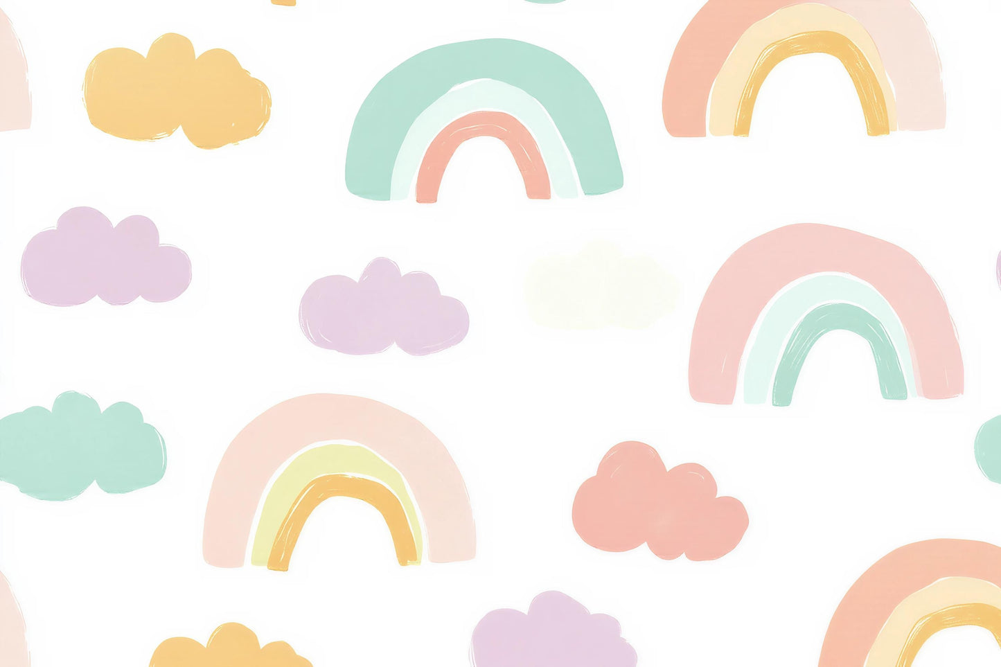Pastel Rainbow Wall Mural – Cute Kids Room Wallpaper with Clouds for Nursery Decor Vn981