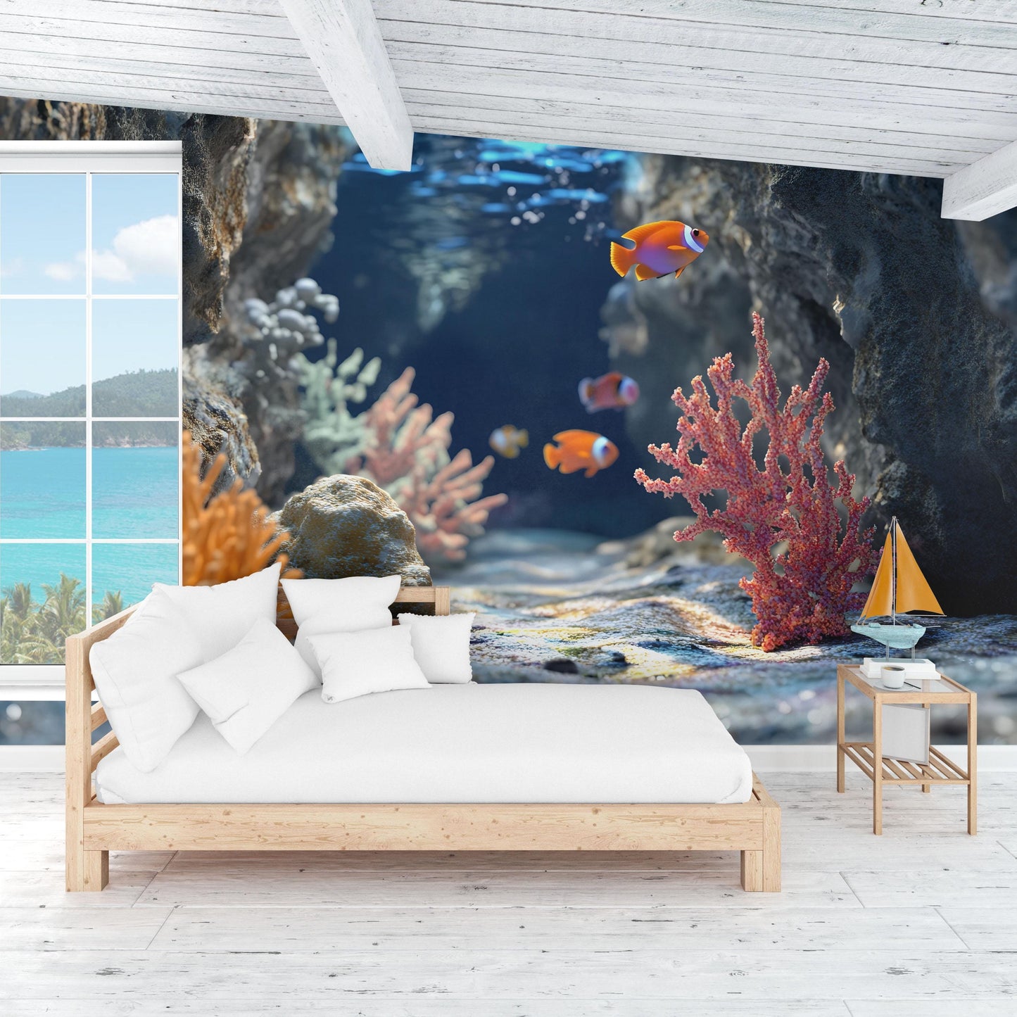 Clownfish Coral Reef Wall Mural – Tropical Underwater Ocean Scene  Vn820