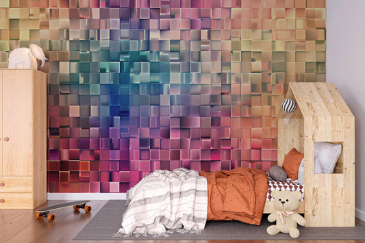 3D Pixel Wall Mural – Colorful Geometric Block Wallpaper for Kids Bedroom, Playroom & Creative Spaces Vn1085