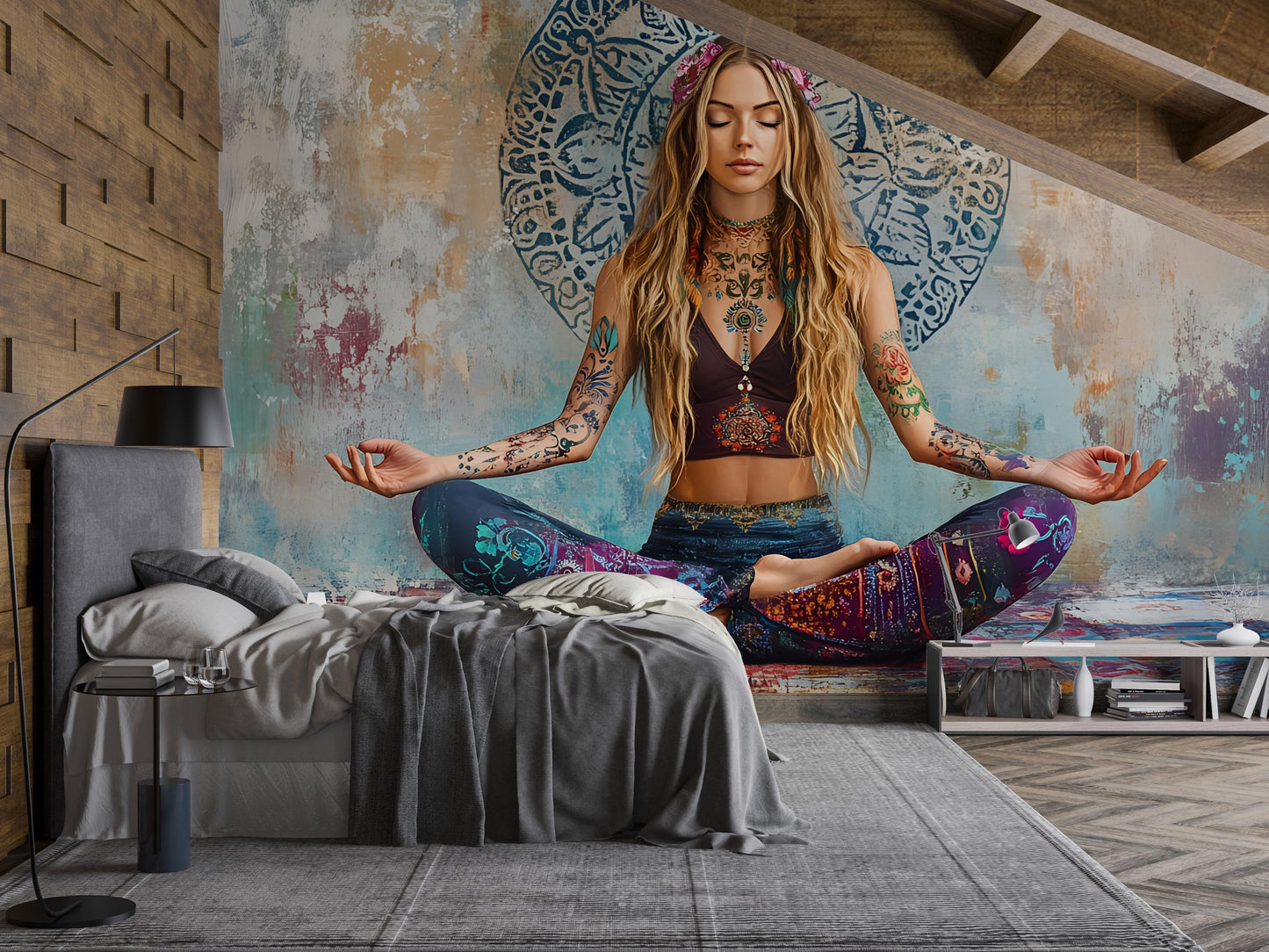 Boho Yoga Wall Art | Spiritual Meditation Poster | Mandala Tattoo Zen Decor Vn482