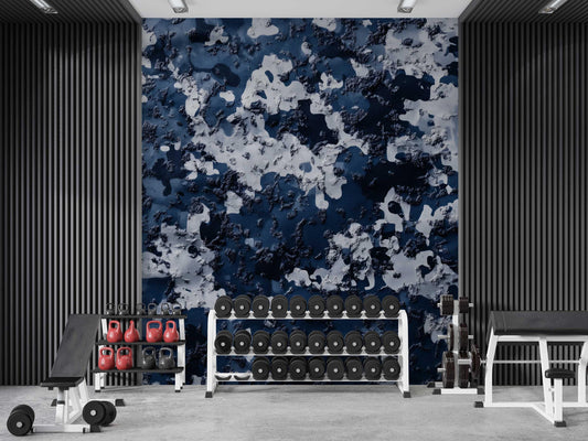 Modern Office Wall Art | Abstract Blue Wallpaper Mural | Contemporary Workspace Decor | Bold Interior Design Feature Wall Vn458