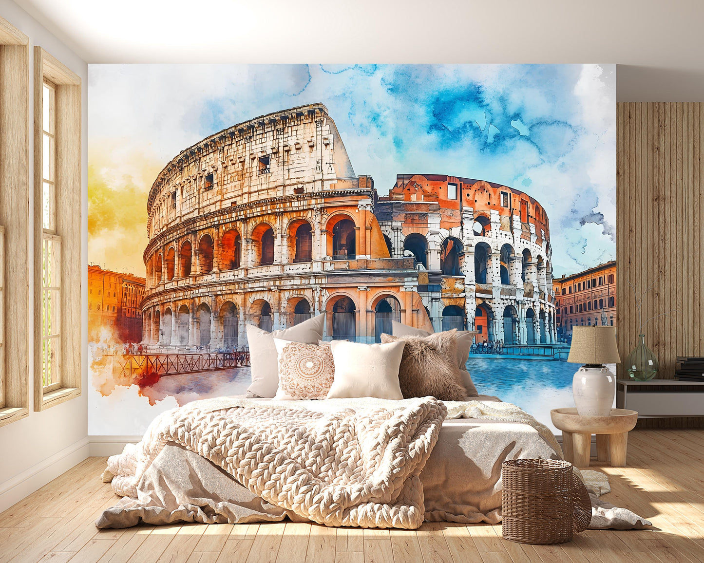 Rome Colosseum Wall Mural – Watercolor Ancient Italy Landmark Wallpaper Vn925
