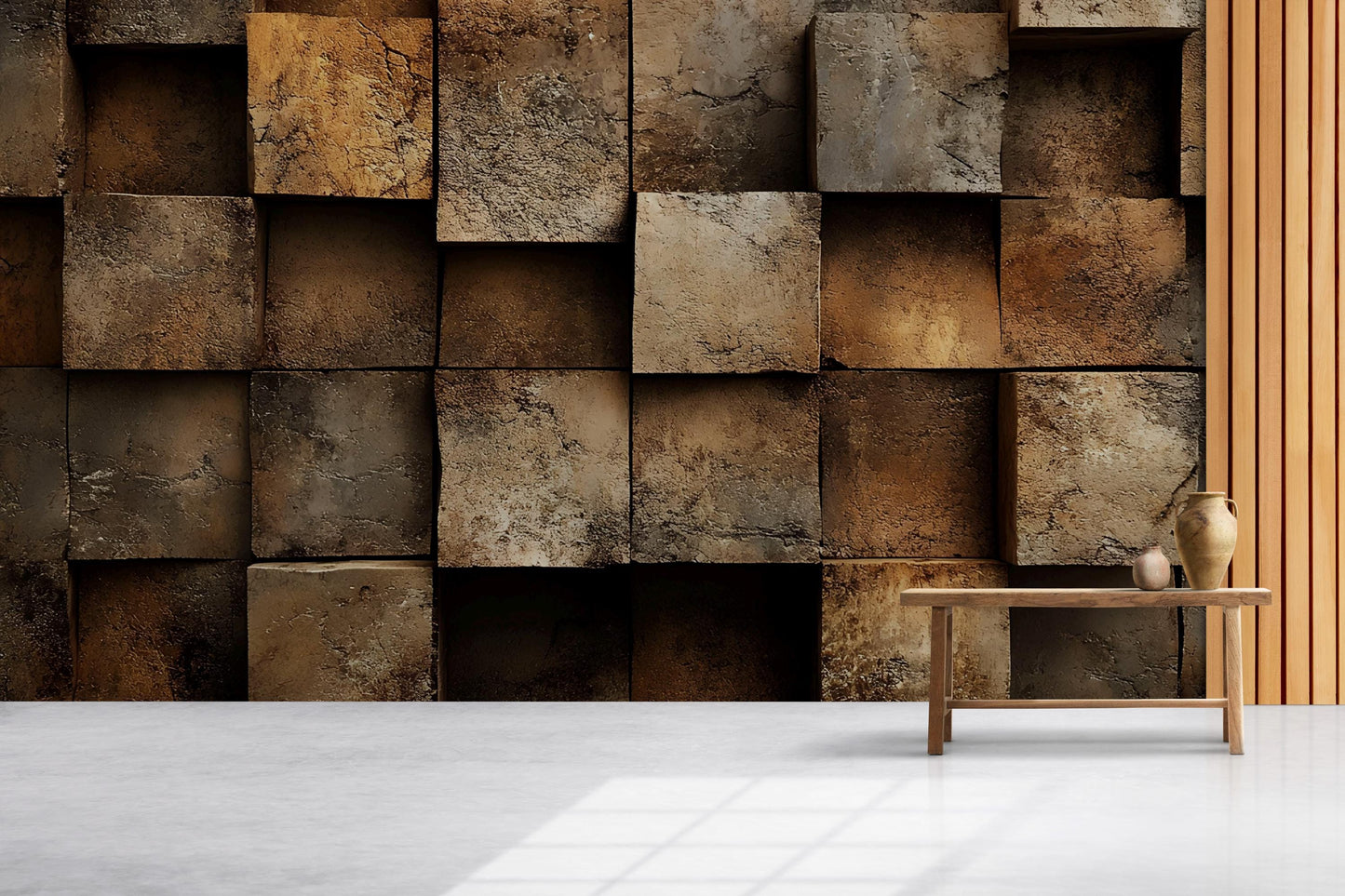 3D Stone Texture Wall Mural – Rustic Faux Brick Wallpaper for Living Room Vn655