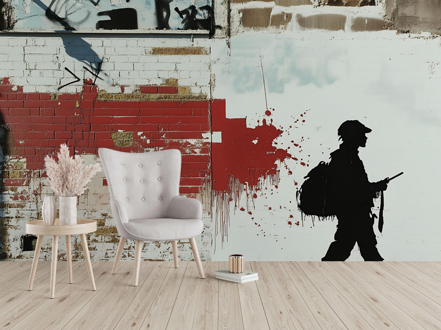 Urban Graffiti Wall Art Mural | Street Art Silhouette Print | Modern Industrial Decor for Living Room or Office Vn738