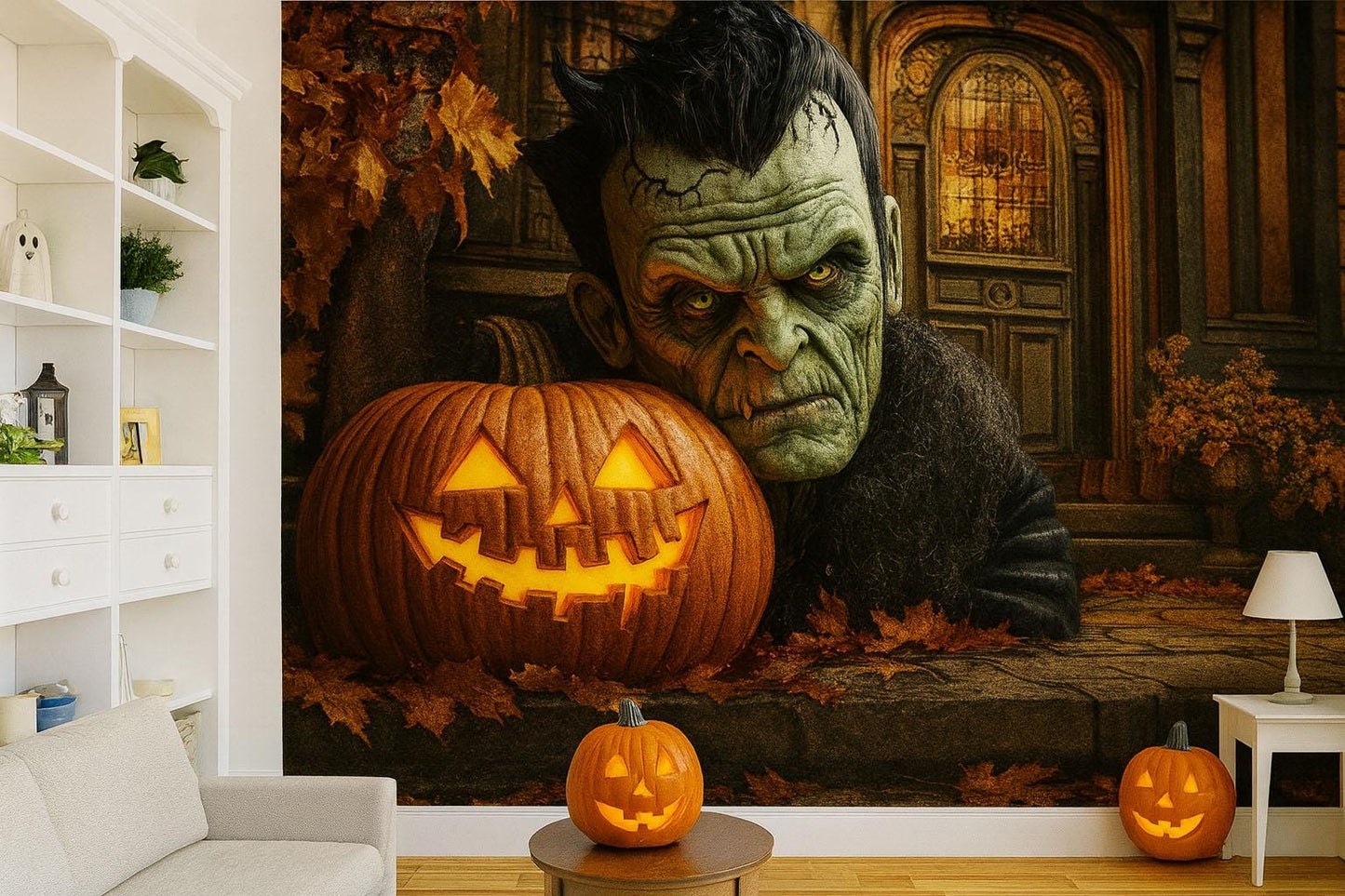 Frankenstein & Pumpkin Wall Mural – Creepy Halloween Home Decor Vn807