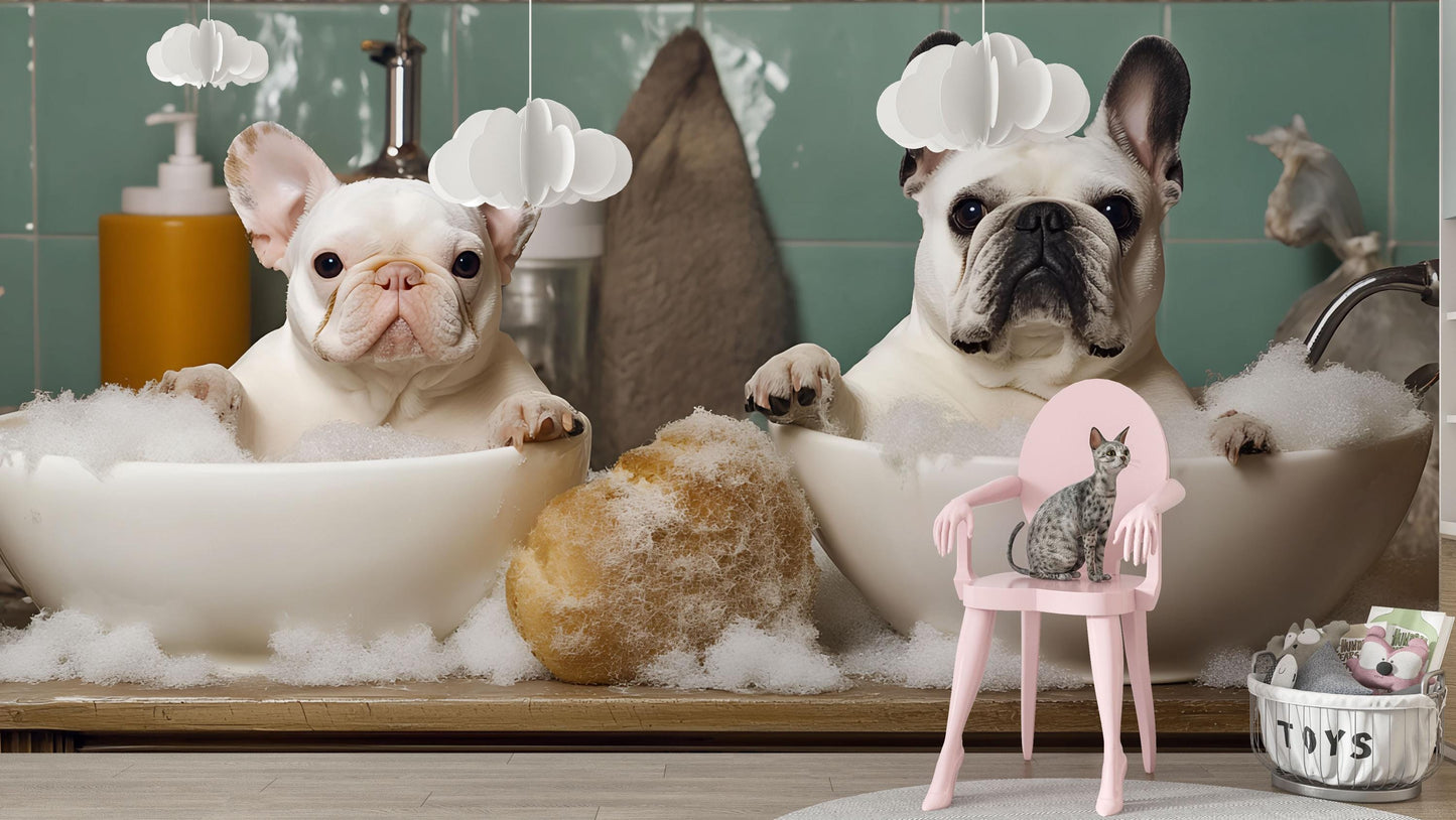 French Bulldog Bath Art Print - Cute Dog Bathroom Decor, Whimsical Pet Wall Art, Funny Puppy Poster Gift for Dog Lovers Vn679