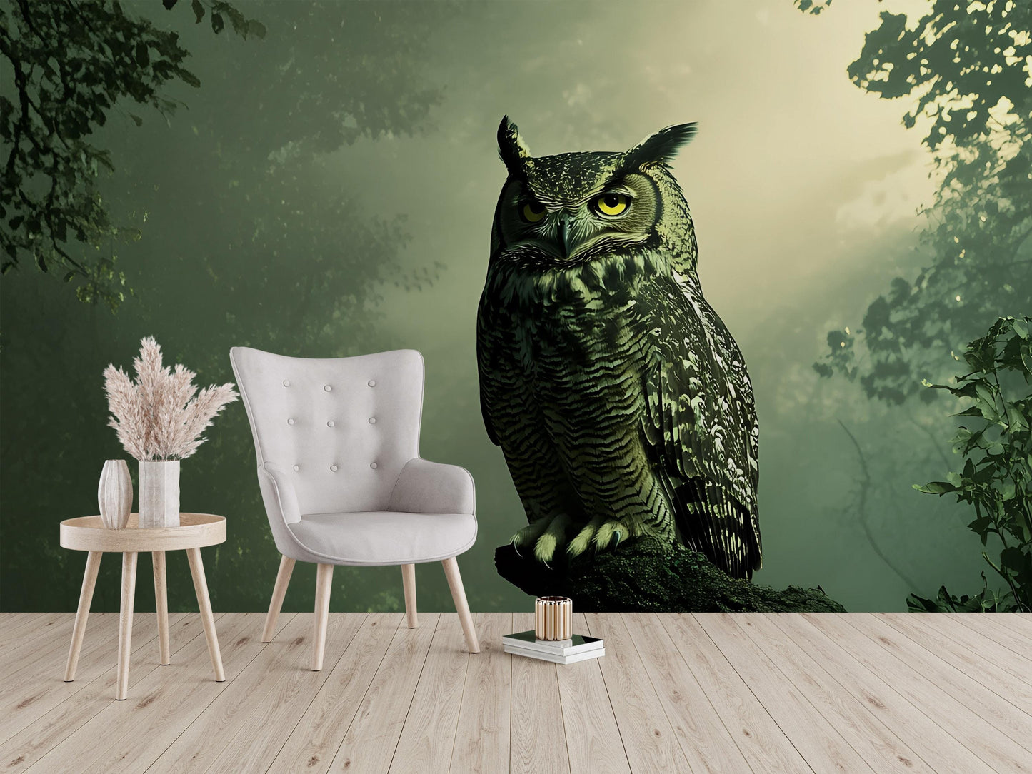 Owl Forest Wall Mural – Majestic Owl Wallpaper for Living Room, Nature Woodland Wall Art, Removable Peel and Stick Wall Decor Vn502