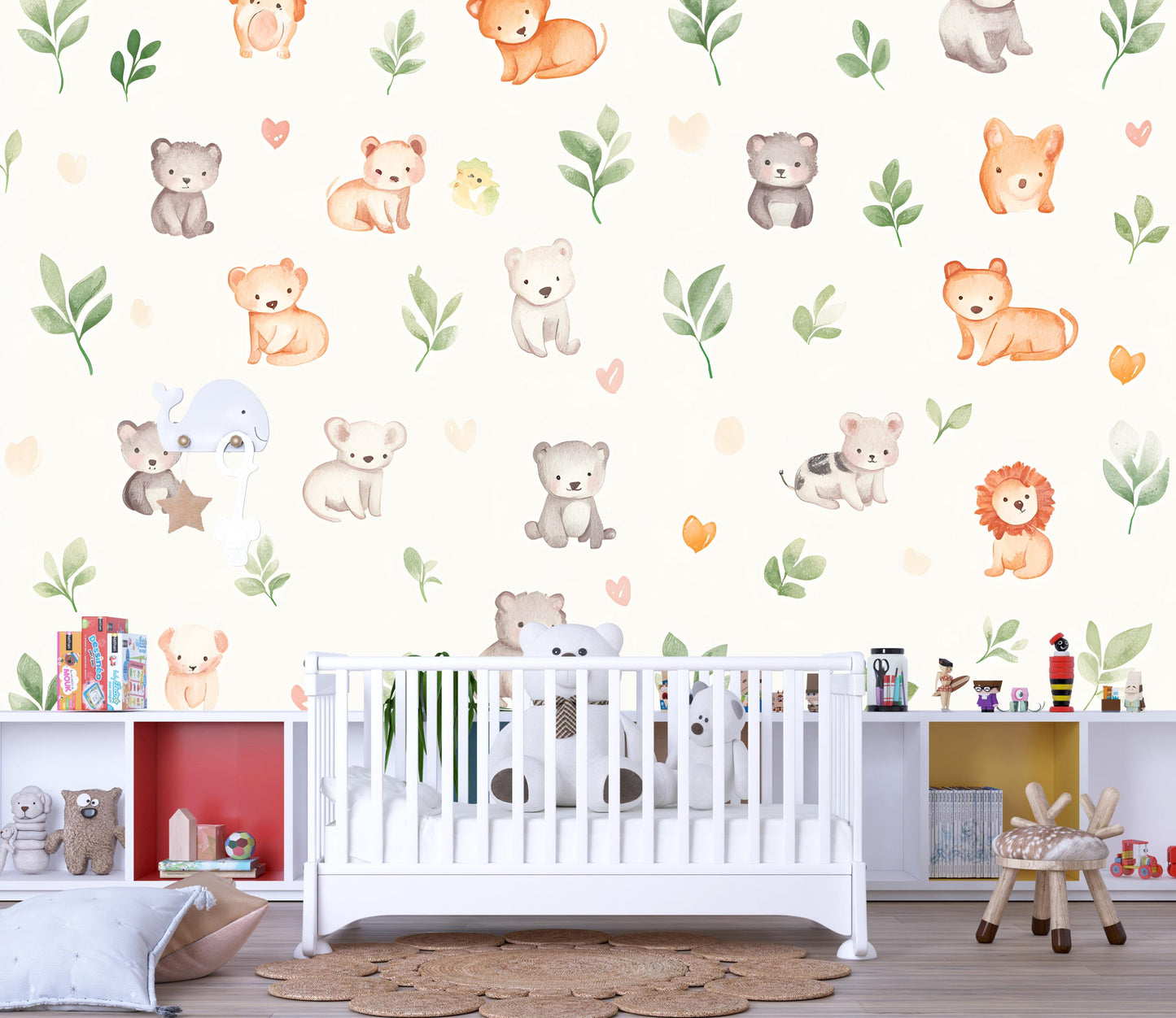 Cute Safari Animal Wall Decal | Nursery Wall Stickers | Baby Jungle Animal Wallpaper | Removable Kids Room Wall Art Vn494
