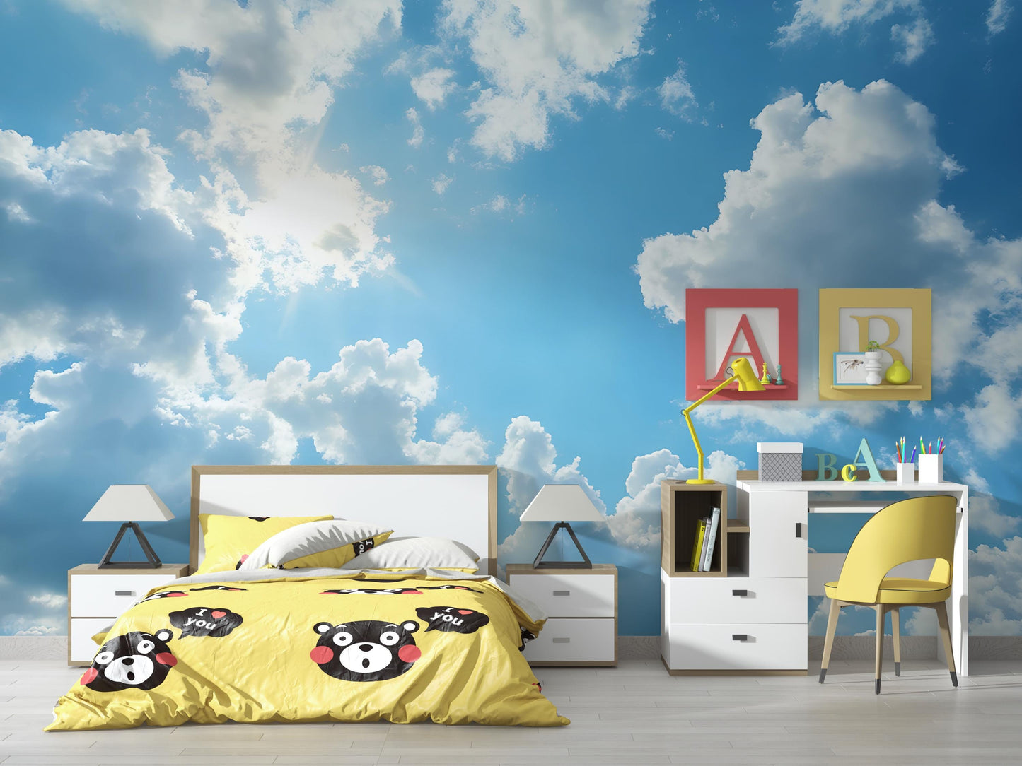 Blue Sky Cloud Wallpaper – Bright Sunlight Realistic Wall Mural Vn1019