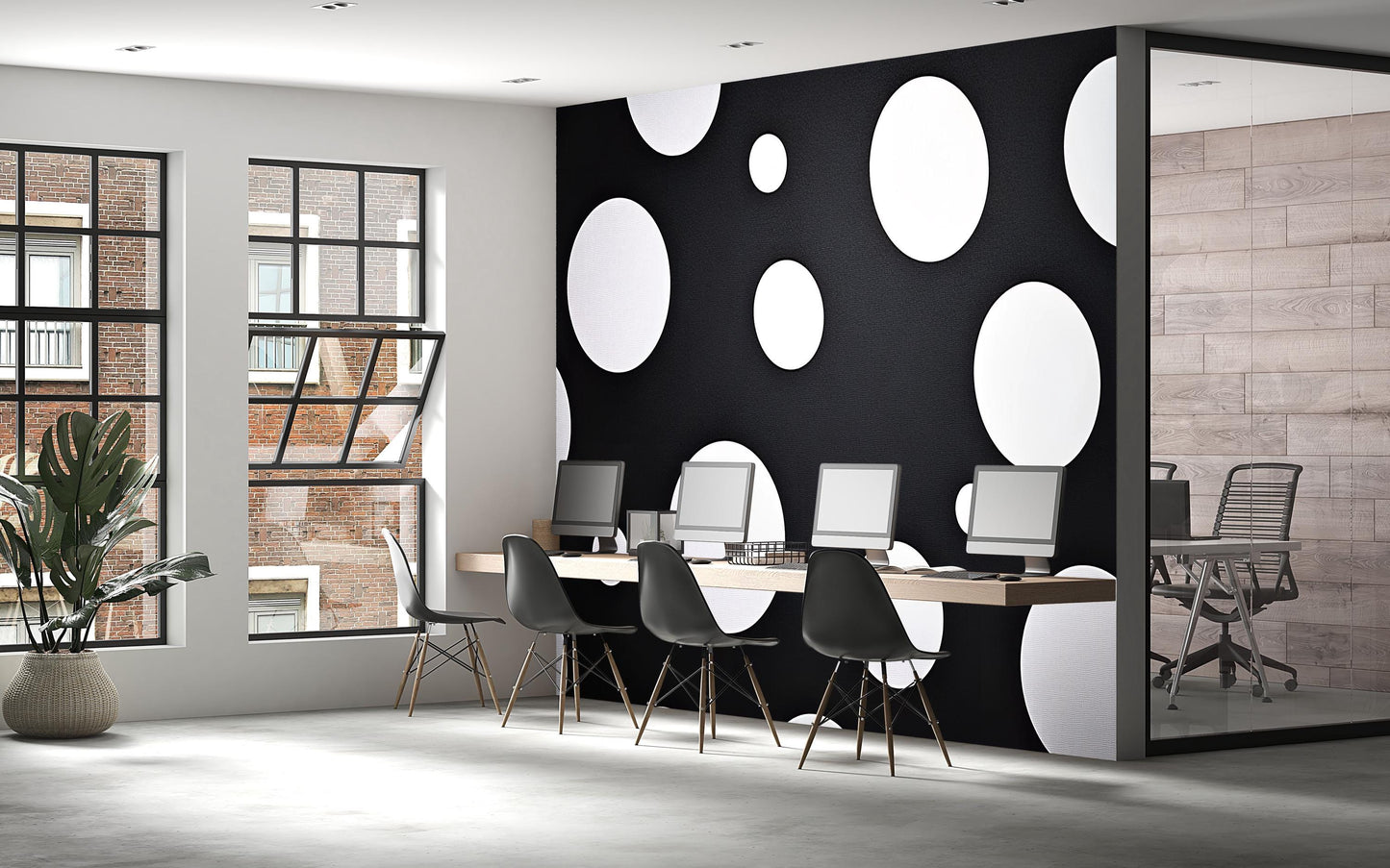 Black and White Dot Wall Mural – Minimal Modern Polka Dot Wallpaper, Bold Geometric Accent Wall for Office or Home Vn853