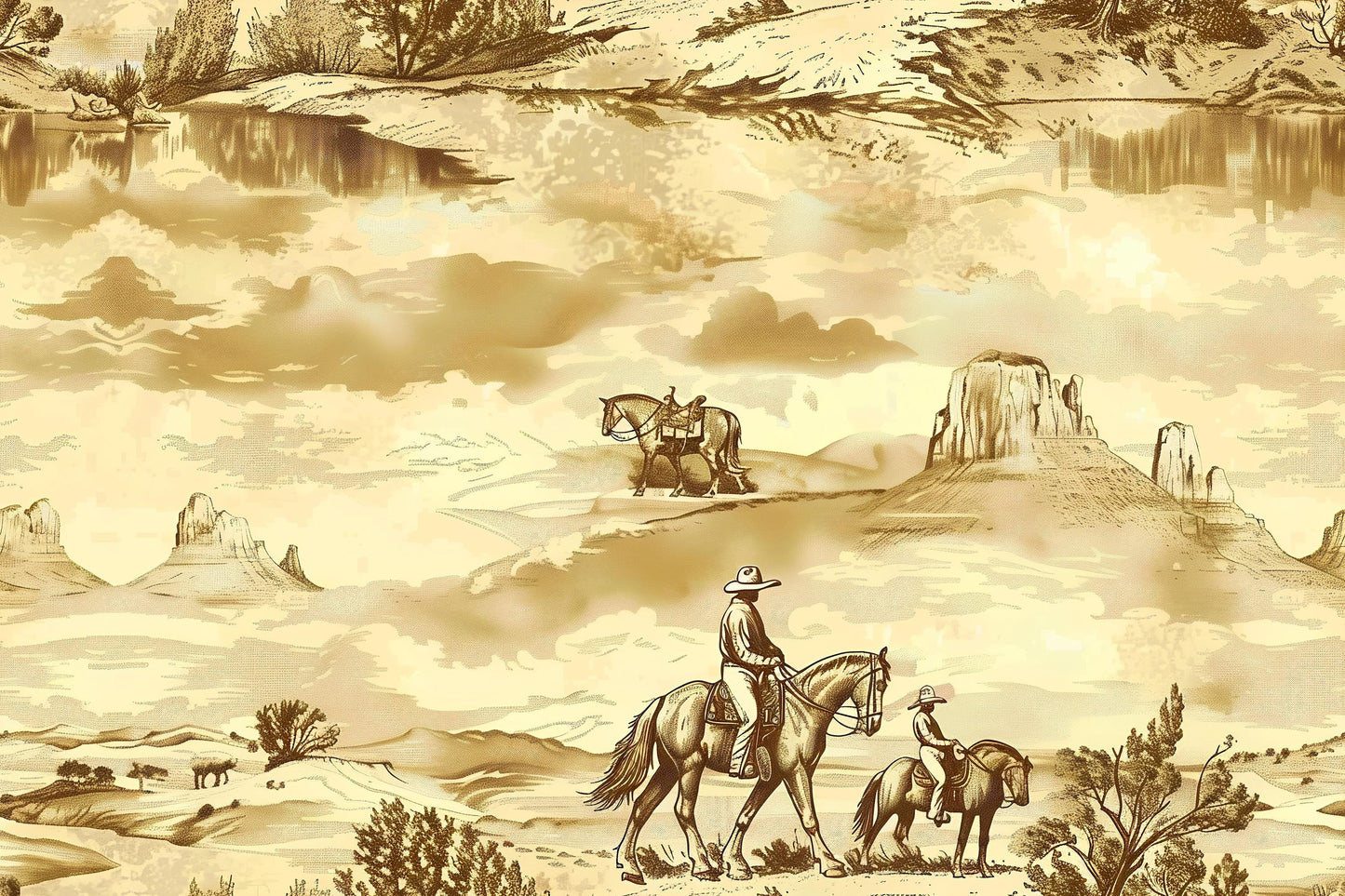 Cowboy Western Wallpaper | Rustic Horse Riding Wall Mural | Desert Western Wall Art Vn1031