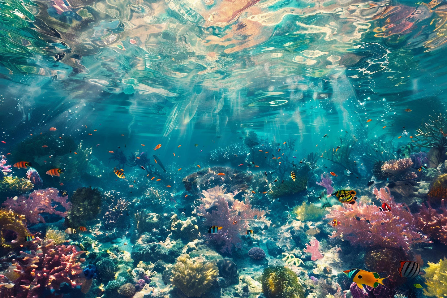 Underwater Ocean Wall Mural – Coral Reef & Fish Wallpaper, Kids Room Sea Life Accent Wall Decor for Bedroom or Playroom Vn1065