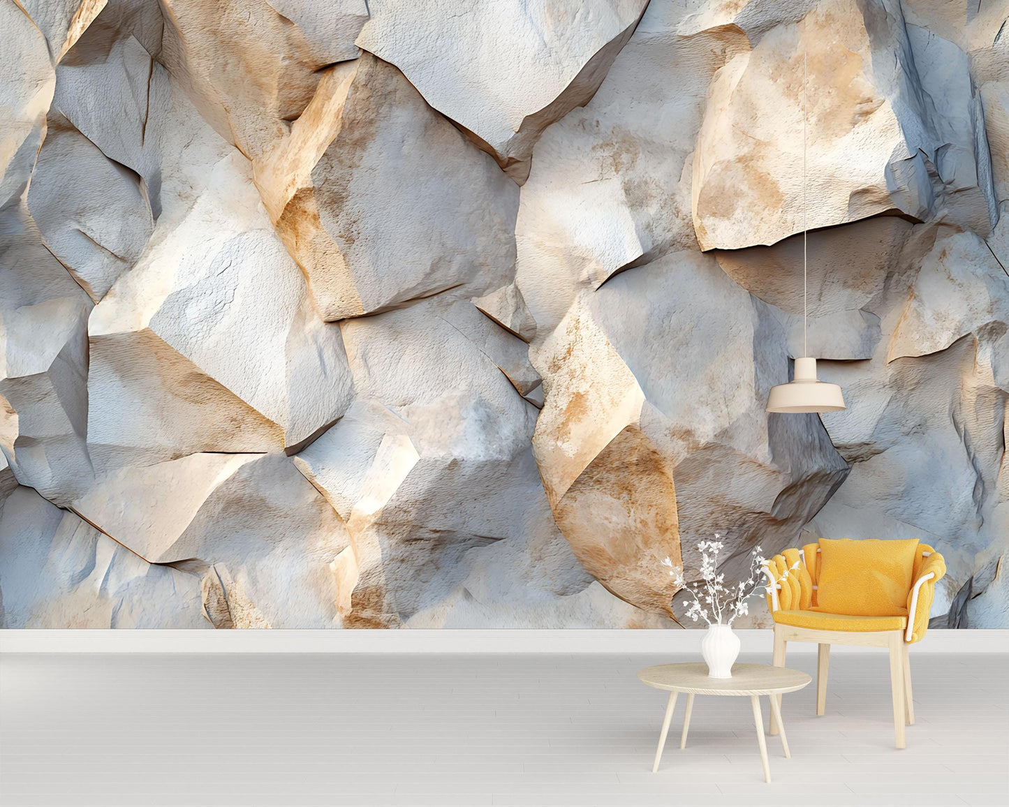 Rock Texture Wall Mural with Minimal Christmas Tree & Gifts – Modern Winter Holiday Decor Vn739
