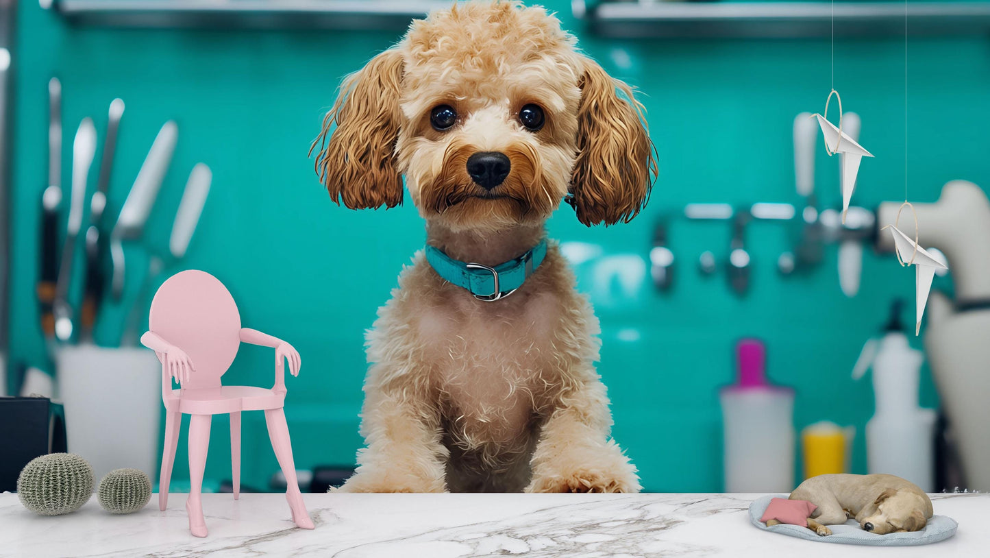 Cute Toy Poodle Wall Art – Whimsical Kitchen Decor with Mini Furniture & Sleeping Puppy – Fun Dog Lover Gift Vn668