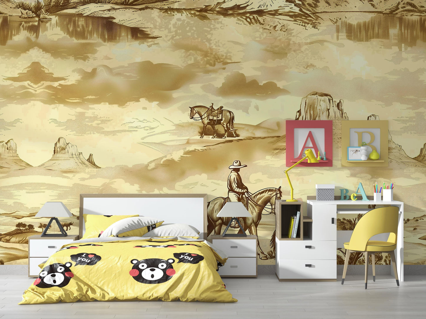 Cowboy Western Wallpaper | Rustic Horse Riding Wall Mural | Desert Western Wall Art Vn1031