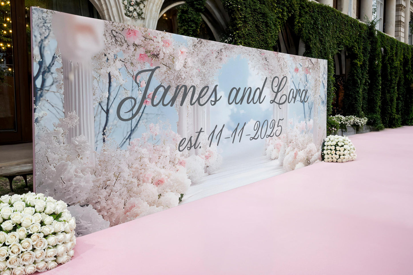 Custom Wedding Backdrop Sign | Personalized Floral Arch Wall Decor | Romantic Wedding Banner Vn515