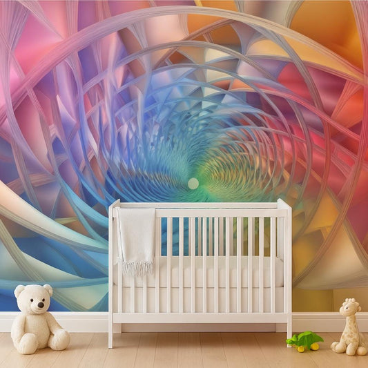 Rainbow Spiral Wall Mural – 3D Optical Illusion Kids Room Wallpaper Vn914