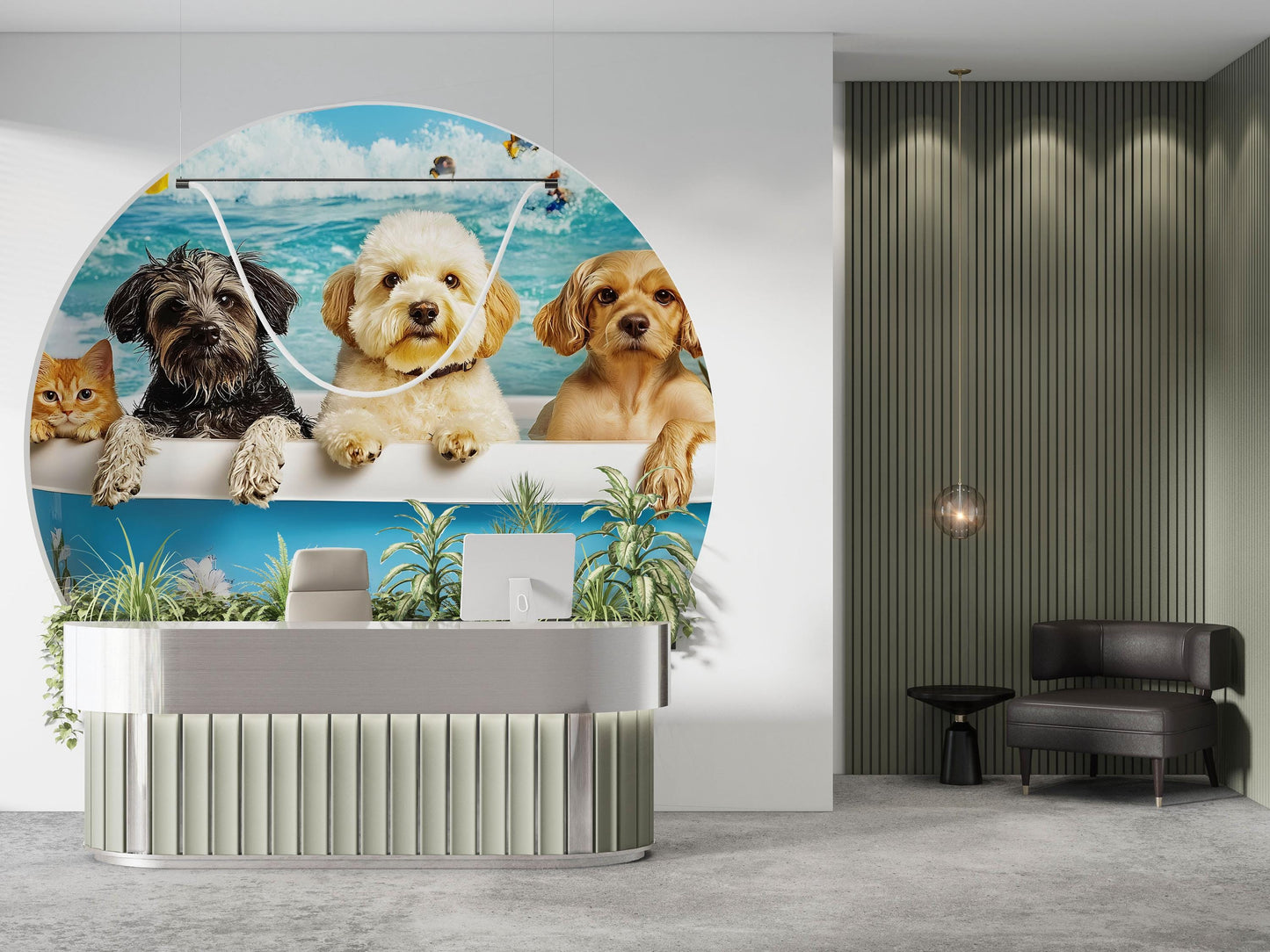 Funny Beach Dogs in Bathtub Wall Art | Cute Dog Cat Bathroom Decor | Surreal Animal Print | Pet Lovers Gift | Coastal Pet Art Print Vn673