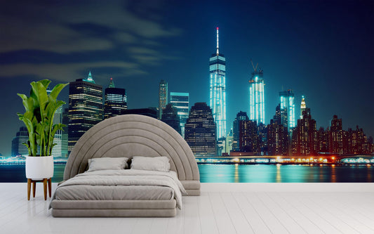 NYC Night Skyline Wall Mural – Manhattan City Lights Wallpaper Vn891