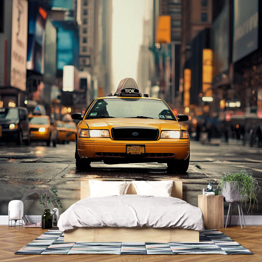 NYC Yellow Taxi Wall Mural – New York Street Wallpaper, Abstract Wallpaper Vn902